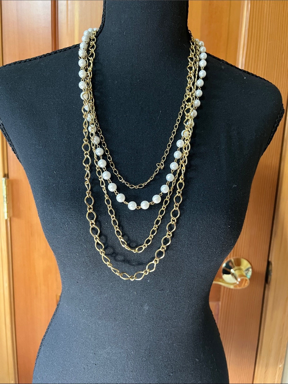 Layered Gold and White Pearl Multi-Chain Necklace - Women Jewelry